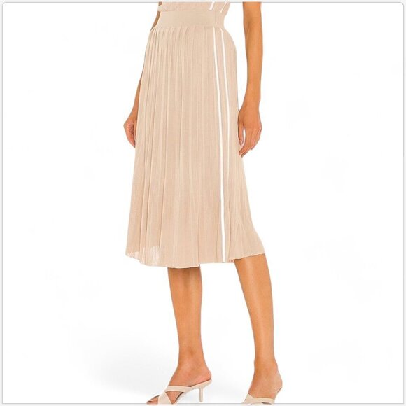 Rag & Bone Peyton Warm Khaki Rib Knit Midi Skirt Pleated Stretch NWT NEW XS - Picture 1 of 5